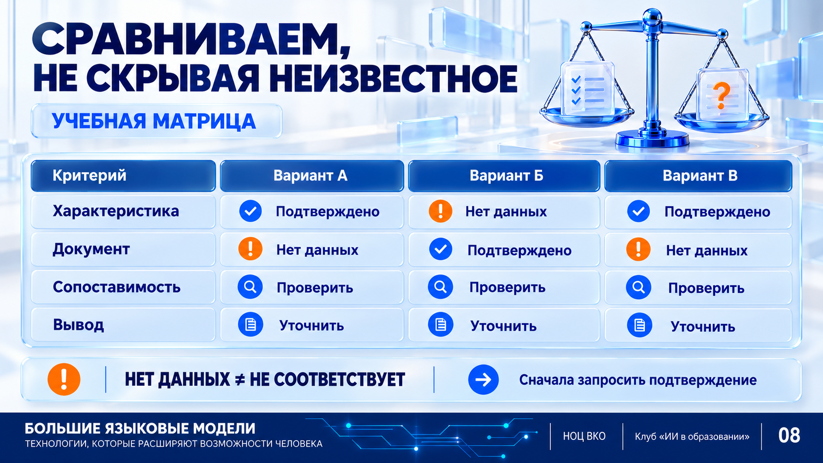 Сравнение вариантов, в котором отсутствие данных остаётся видимым.